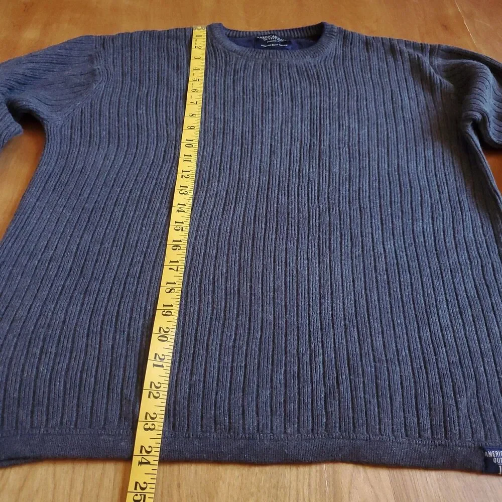 Vintage Y2K Ribbed Sweater Mens S Gray Cotton Wool Blend Pullover 90s 2000s